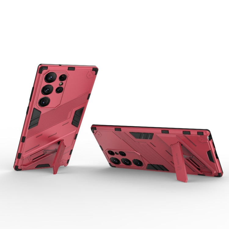 Para Samsung Galaxy S23 Ultra 5G Punk Armor 2 en 1 PC + TPU Funda para teléfono a prueba de golpes con soporte invisible (rojo claro)