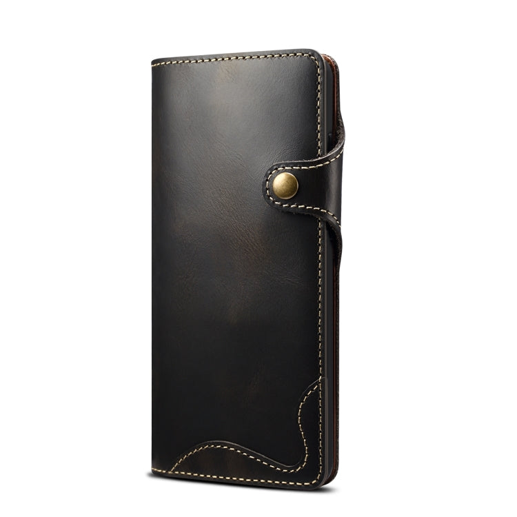 Para Samsung Galaxy Note20 Denior Oil Wax Cowhide Botón magnético Funda de cuero genuino (Negro)