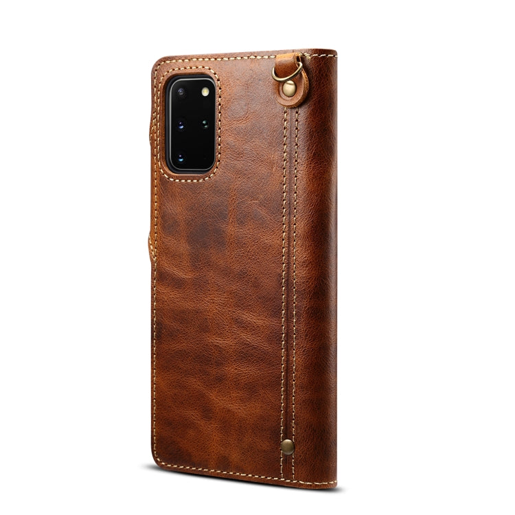 Para Samsung Galaxy Note20 Denior Oil Wax Cowhide Botón magnético Funda de cuero genuino (marrón)