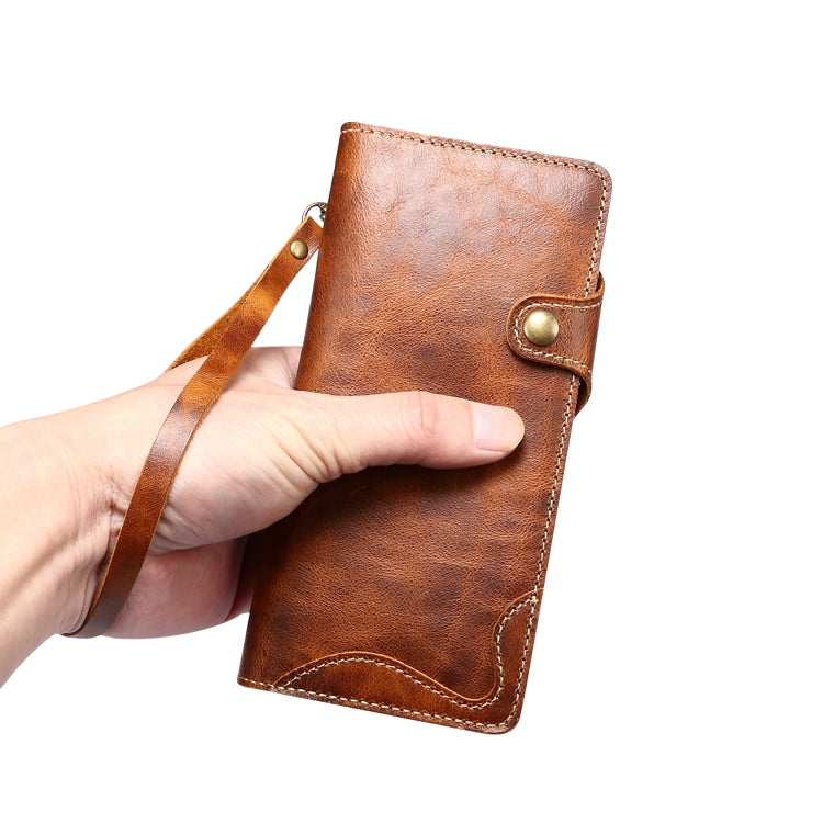 Para Samsung Galaxy Note20 Denior Oil Wax Cowhide Botón magnético Funda de cuero genuino (marrón)