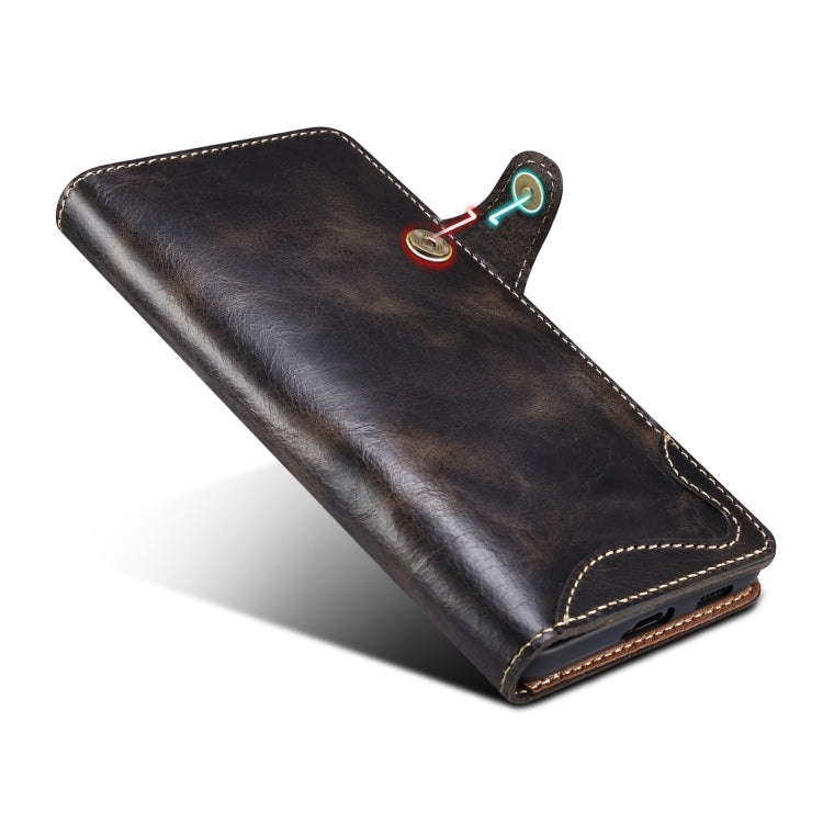 Para Samsung Galaxy S21+ 5G Denior Oil Wax Cowhide Botón magnético Funda de cuero genuino (Negro)