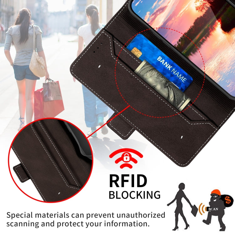 Para Samsung Galaxy A14 5G Estuche para teléfono de cuero RFID con costura lateral magnética (café)