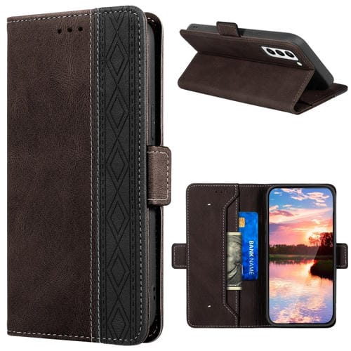 Para Samsung Galaxy S23+ 5G Estuche para teléfono de cuero RFID con costura lateral magnética (café)