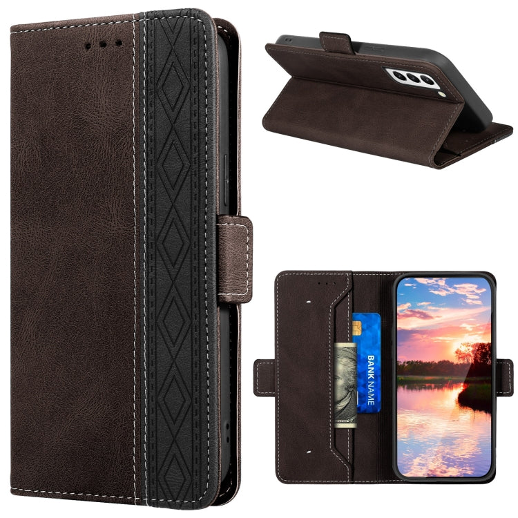 Para Samsung Galaxy S23+ 5G Estuche para teléfono de cuero RFID con costura lateral magnética (café)