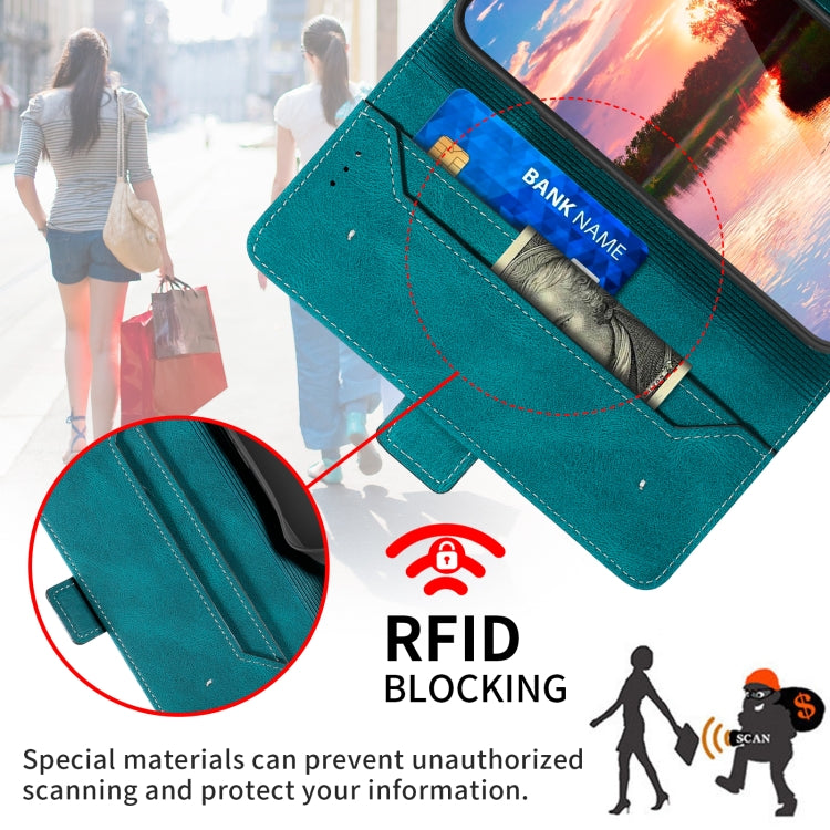 Para Samsung Galaxy S23+ 5G Estuche para teléfono de cuero RFID con costura lateral magnética (verde oscuro)