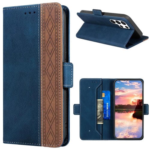 Para Samsung Galaxy S23 Ultra 5G Estuche para teléfono de cuero RFID con costura lateral magnética (Azul real)