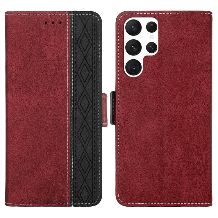 Para Samsung Galaxy S23 Ultra 5G Estuche para teléfono de cuero RFID con costura lateral magnética (Rojo)