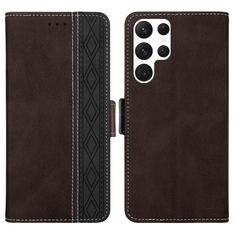Para Samsung Galaxy S23 Ultra 5G Estuche para teléfono de cuero RFID con costura lateral magnética (café)