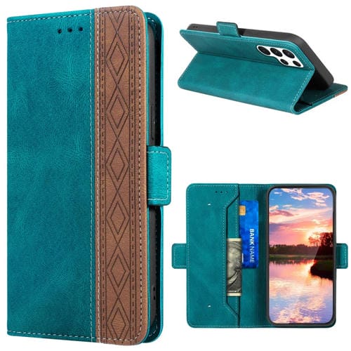 Para Samsung Galaxy S23 Ultra 5G Estuche para teléfono de cuero RFID con costura lateral magnética (verde oscuro)
