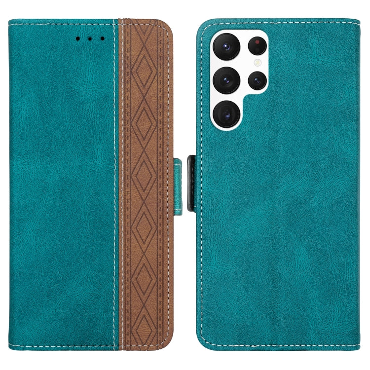 Para Samsung Galaxy S23 Ultra 5G Estuche para teléfono de cuero RFID con costura lateral magnética (verde oscuro)