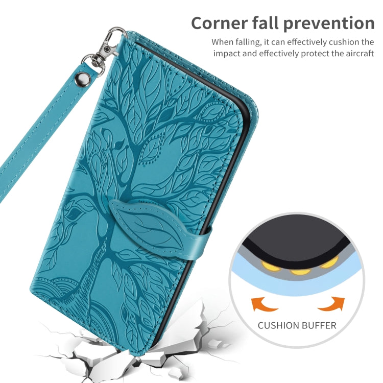 Para Samsung Galaxy A14 5G Life Tree Relieve Patrón Funda de cuero para teléfono (Azul)