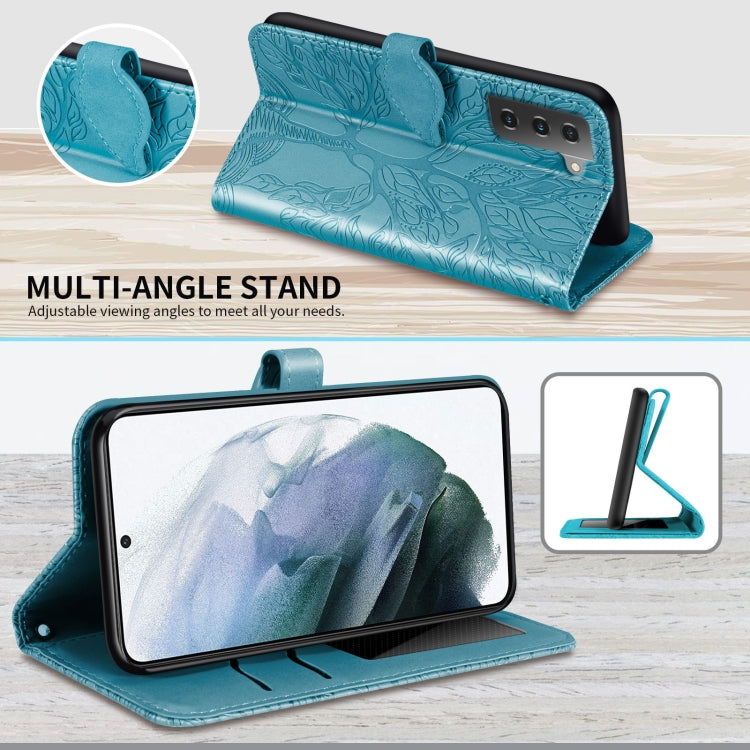 Para Samsung Galaxy S23 5G Life Tree Relieve Patrón Funda de cuero para teléfono (Azul)