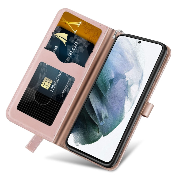 Para Samsung Galaxy S23 5G Life Tree Relieve Patrón Funda de cuero para teléfono (Oro rosa)