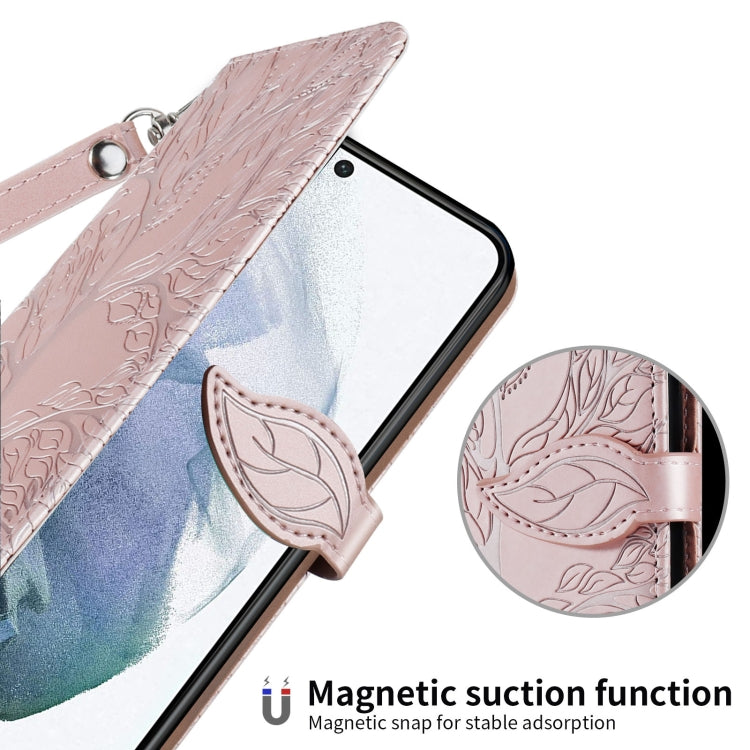 Para Samsung Galaxy S23 5G Life Tree Relieve Patrón Funda de cuero para teléfono (Oro rosa)