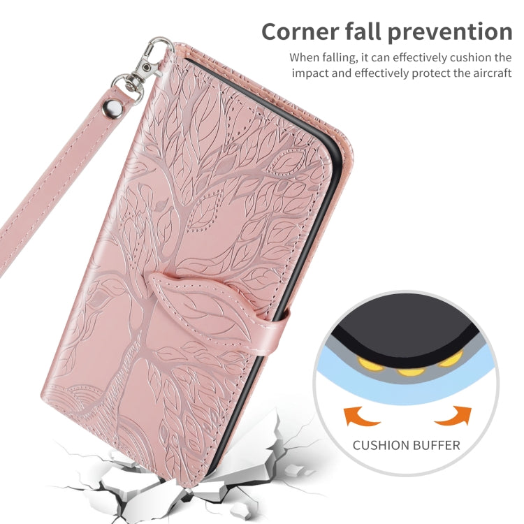Para Samsung Galaxy S23 5G Life Tree Relieve Patrón Funda de cuero para teléfono (Oro rosa)