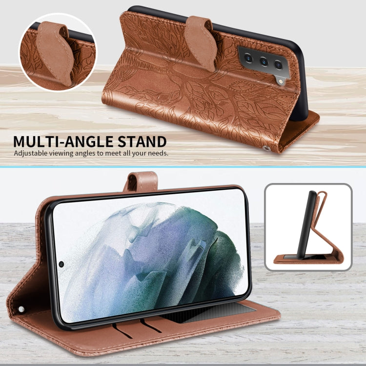 Para Samsung Galaxy S23 5G Life Tree Relieve Patrón Funda de cuero para teléfono (Marrón)