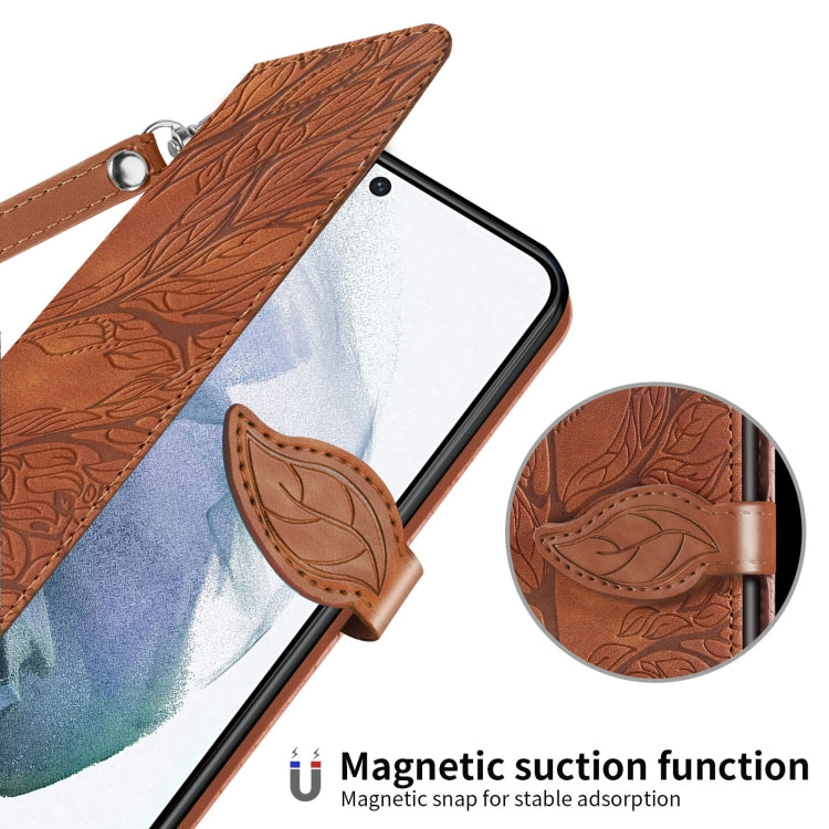 Para Samsung Galaxy S23 5G Life Tree Relieve Patrón Funda de cuero para teléfono (Marrón)