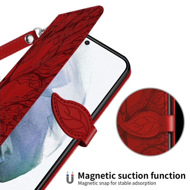 Para Samsung Galaxy S23 Ultra 5G Life Tree Relieve Patrón Funda de cuero para teléfono (Rojo)