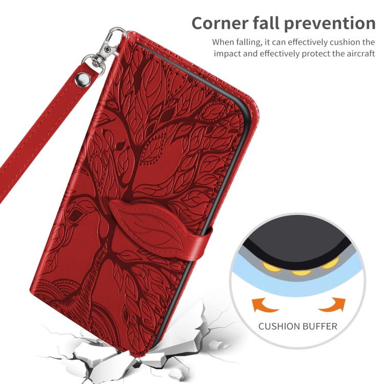 Para Samsung Galaxy S23 Ultra 5G Life Tree Relieve Patrón Funda de cuero para teléfono (Rojo)