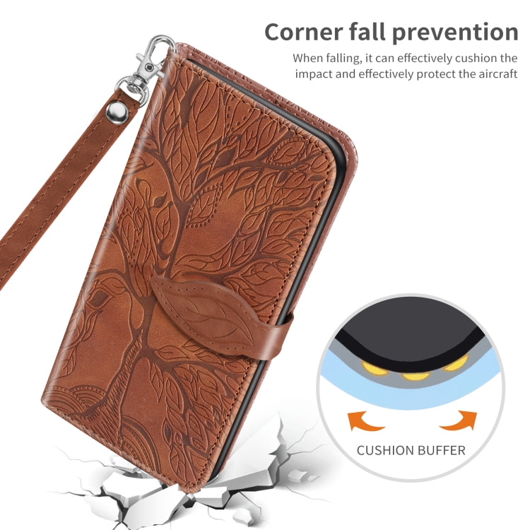 Para Samsung Galaxy S23 Ultra 5G Life Tree Relieve Patrón Funda de cuero para teléfono (marrón)