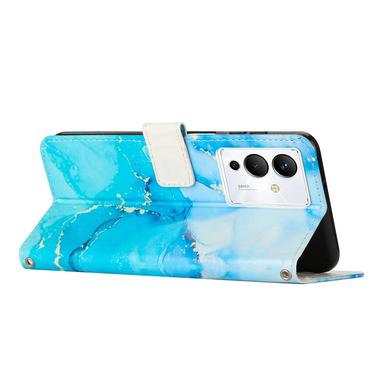 Para Infinix Note 12 5G/Note 12 Pro 5G Crossbody Funda de teléfono de cuero con patrón de mármol pintado (azul verde)