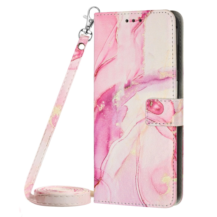 Para Tecno Camon 19 Neo Crossbody Funda de teléfono de cuero con patrón de mármol pintado (oro rosa)