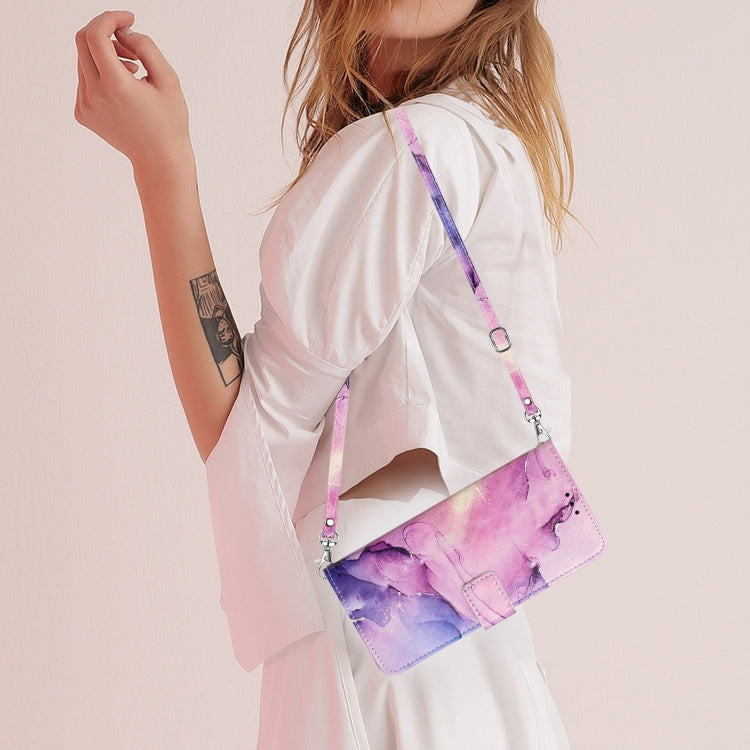 Para Tecno Camon 19/19 Pro Crossbody Funda de teléfono de cuero con patrón de mármol pintado (púrpura)