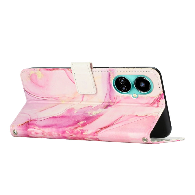 Para Tecno Camon 19/19 Pro Crossbody Funda de teléfono de cuero con patrón de mármol pintado (oro rosa)