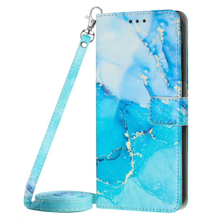 Para Tecno Camon 19/19 Pro Crossbody Funda de teléfono de cuero con patrón de mármol pintado (azul verde)