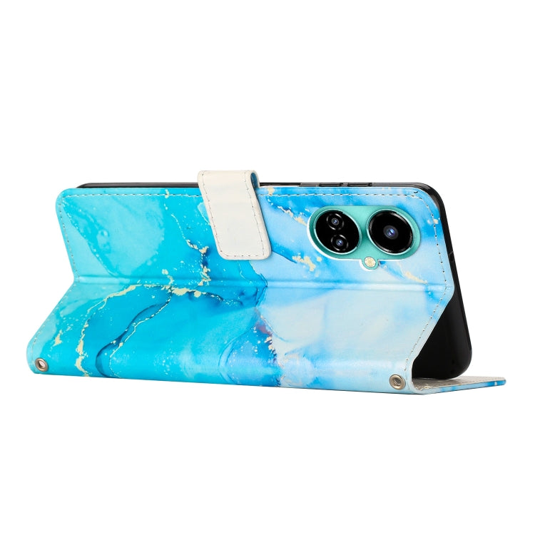 Para Tecno Camon 19/19 Pro Crossbody Funda de teléfono de cuero con patrón de mármol pintado (azul verde)