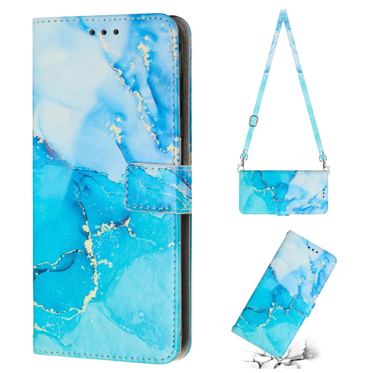 Para Tecno Spark 9 Pro Crossbody Funda de teléfono de cuero con patrón de mármol pintado (azul verde)