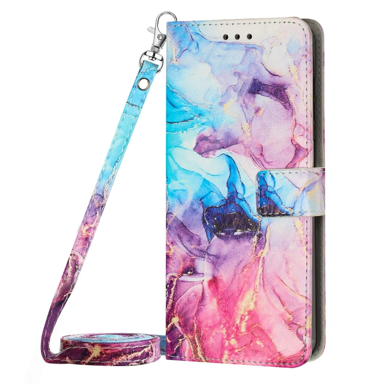 Para Tecno Spark 9T Crossbody Funda de teléfono de cuero con patrón de mármol pintado (rosa púrpura)