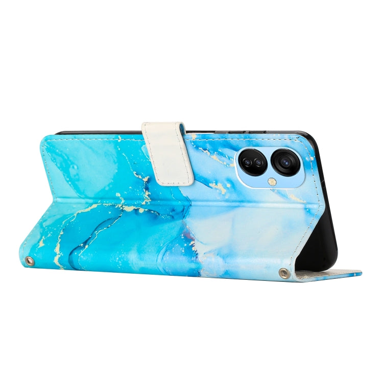 Para Tecno Spark 9T Crossbody Funda de teléfono de cuero con patrón de mármol pintado (azul verde)