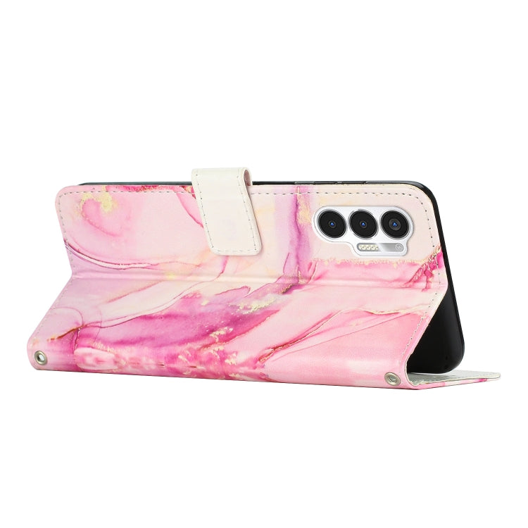 Para Tecno Pova 3 Crossbody Funda de teléfono de cuero con patrón de mármol pintado (Oro rosa)
