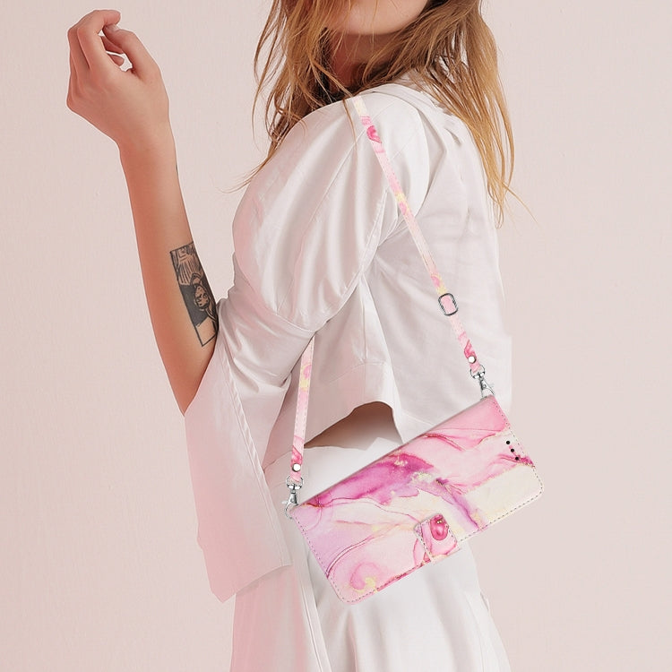 Para Tecno Pova 3 Crossbody Funda de teléfono de cuero con patrón de mármol pintado (Oro rosa)