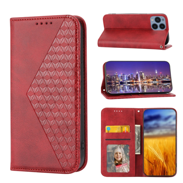 Para Sony Xperia 5 IV Caja de teléfono de cuero magnético con textura de pantorrilla de cuadrícula cúbica (Rojo)