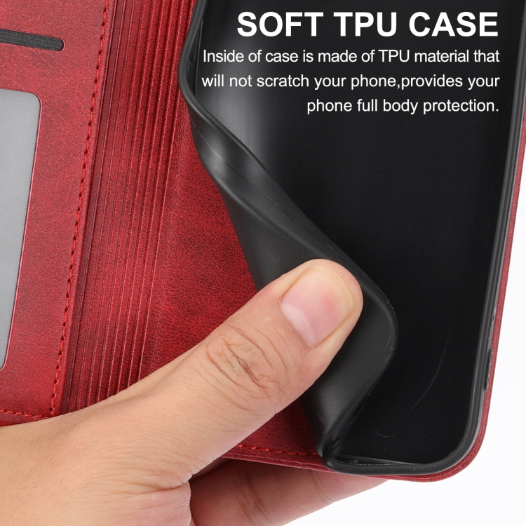 Para Sony Xperia 5 IV Caja de teléfono de cuero magnético con textura de pantorrilla de cuadrícula cúbica (Rojo)