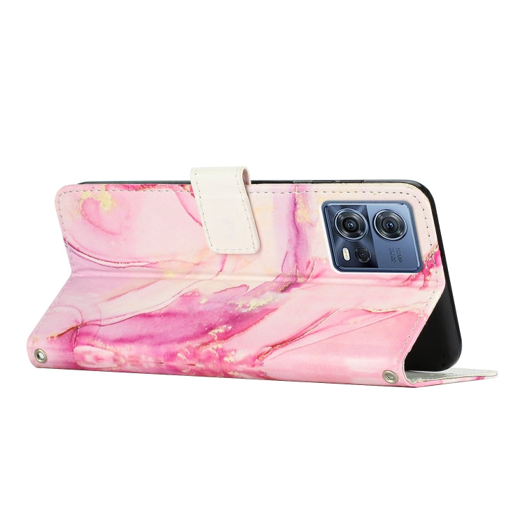 Para Motorola Moto S30 Pro 5G/Edge 30 Fusion 5G Funda de teléfono de cuero con patrón de mármol pintado cruzado (oro rosa)