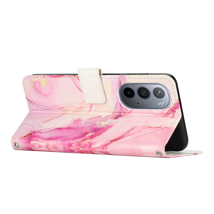 Para Motorola Moto X30 Pro / Edge 30 Ultra Crossbody Funda de teléfono de cuero con patrón de mármol pintado (oro rosa)