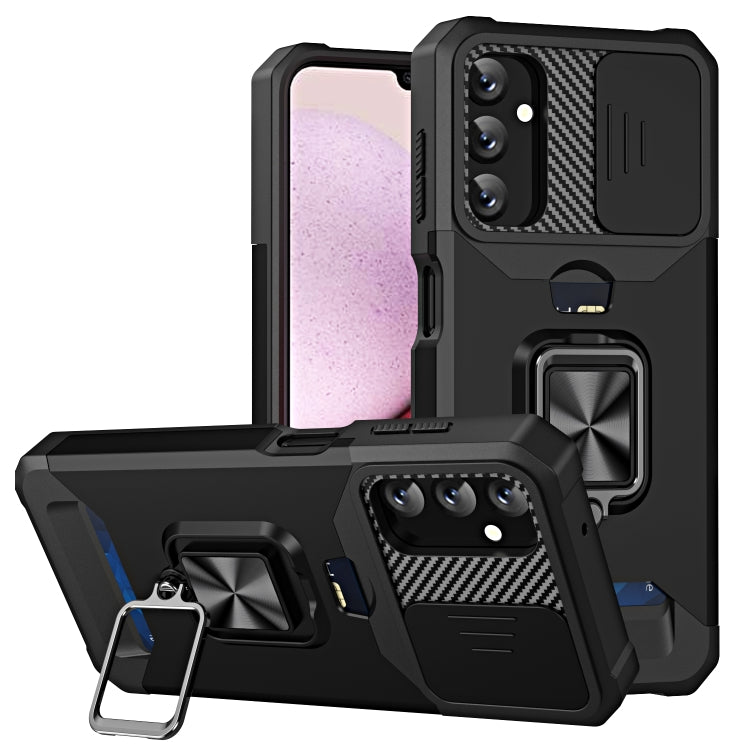 Estuche Deslizante Samsung Galaxy A14 5G Camshield con Soporte para Anillo y Ranura para Tarjeta (Negro)