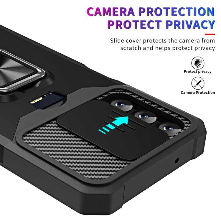 Estuche Deslizante Samsung Galaxy A14 5G Camshield con Soporte para Anillo y Ranura para Tarjeta (Negro)