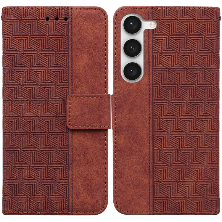 Estuche de Teléfono Samsung Galaxy S23+ 5G Cuero con Tapa En Relieve Geométrico (Marrón)