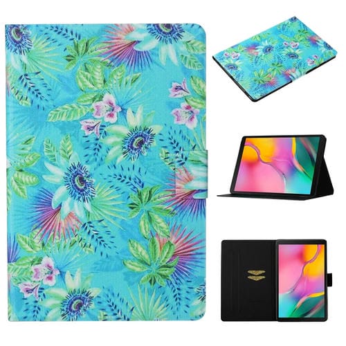 Funda de Cuero Galaxy Tab A 10.1 (2019) T515 T510 con Soporte y Ranura para Tarjeta (Flores)