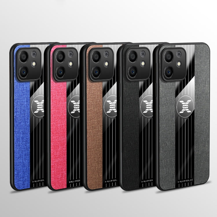 Para Honor Play6T Pro XINLI Funda de teléfono con textura de tela de costura TPU con soporte para anillo (marrón)