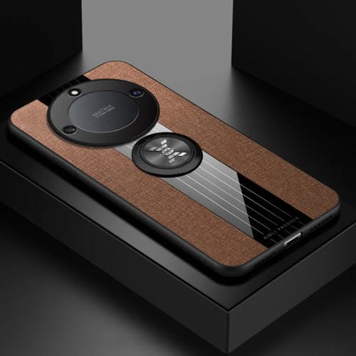 Para Honor X40 XINLI Costura de tela Textura TPU Funda para teléfono con soporte para anillo (Marrón)