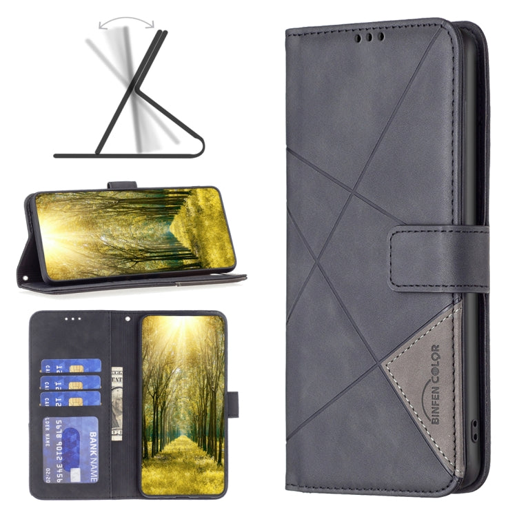 Para Motorola Moto G Play 2023 Hebilla magnética Rombo Textura Funda de cuero para teléfono (Negro)