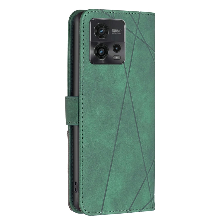 Para Motorola Moto G72 Hebilla magnética Rombo Textura Funda de cuero para teléfono (Verde)