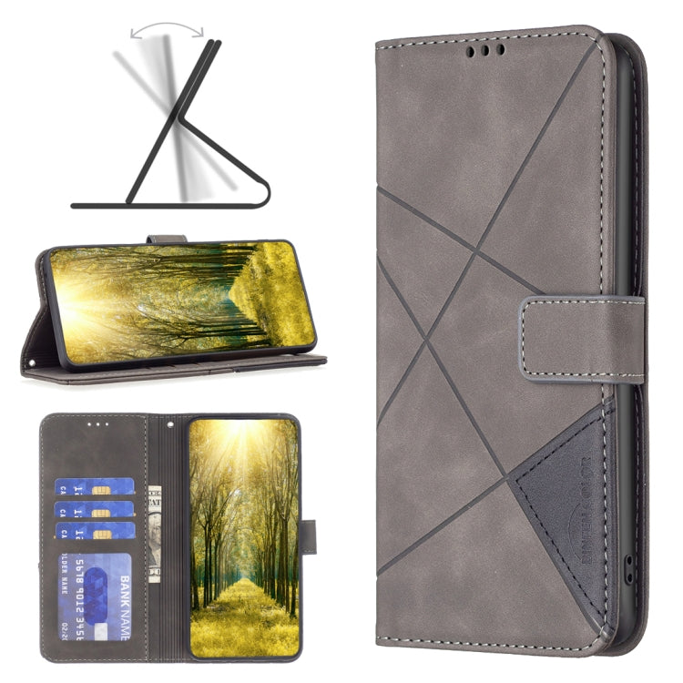 Para Google Pixel 7a Hebilla magnética Rombo Textura Funda de cuero para teléfono (Gris)