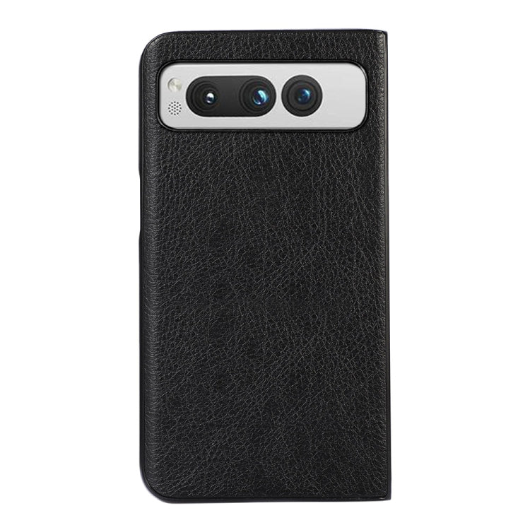 Para Google Pixel Fold Funda de teléfono PU con textura Litchi de dos colores (negro)