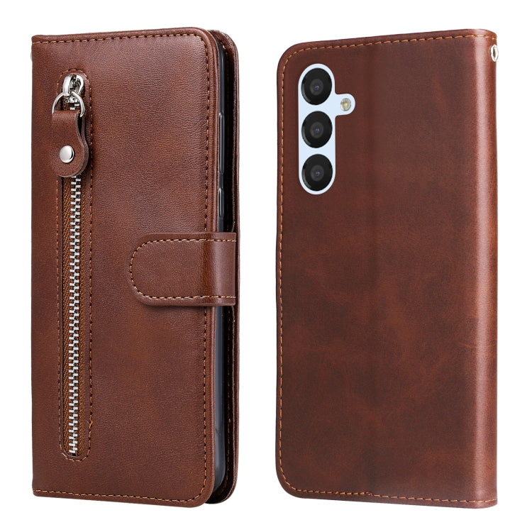 Para Samsung Galaxy A34 5G Calf Texture Funda de cuero con cremallera para teléfono (Marrón)